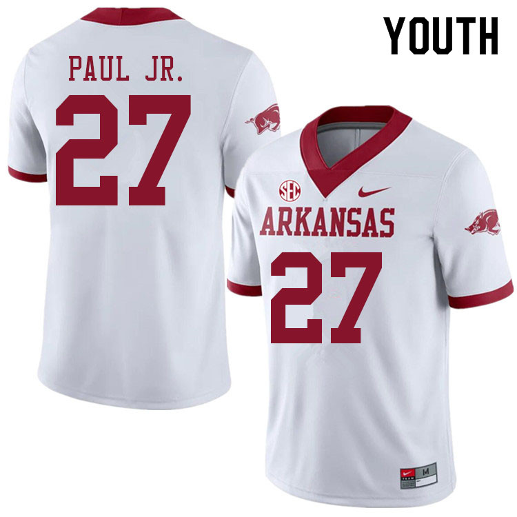 Youth #27 Chris Paul Jr. Arkansas Razorbacks College Football Jerseys Sale-Alternate White